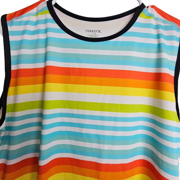 TomboyX Sunset Striped Swim Shirt Beach Vacation Size XL Quick Dry UPF 50 Island - Picture 2 of 6